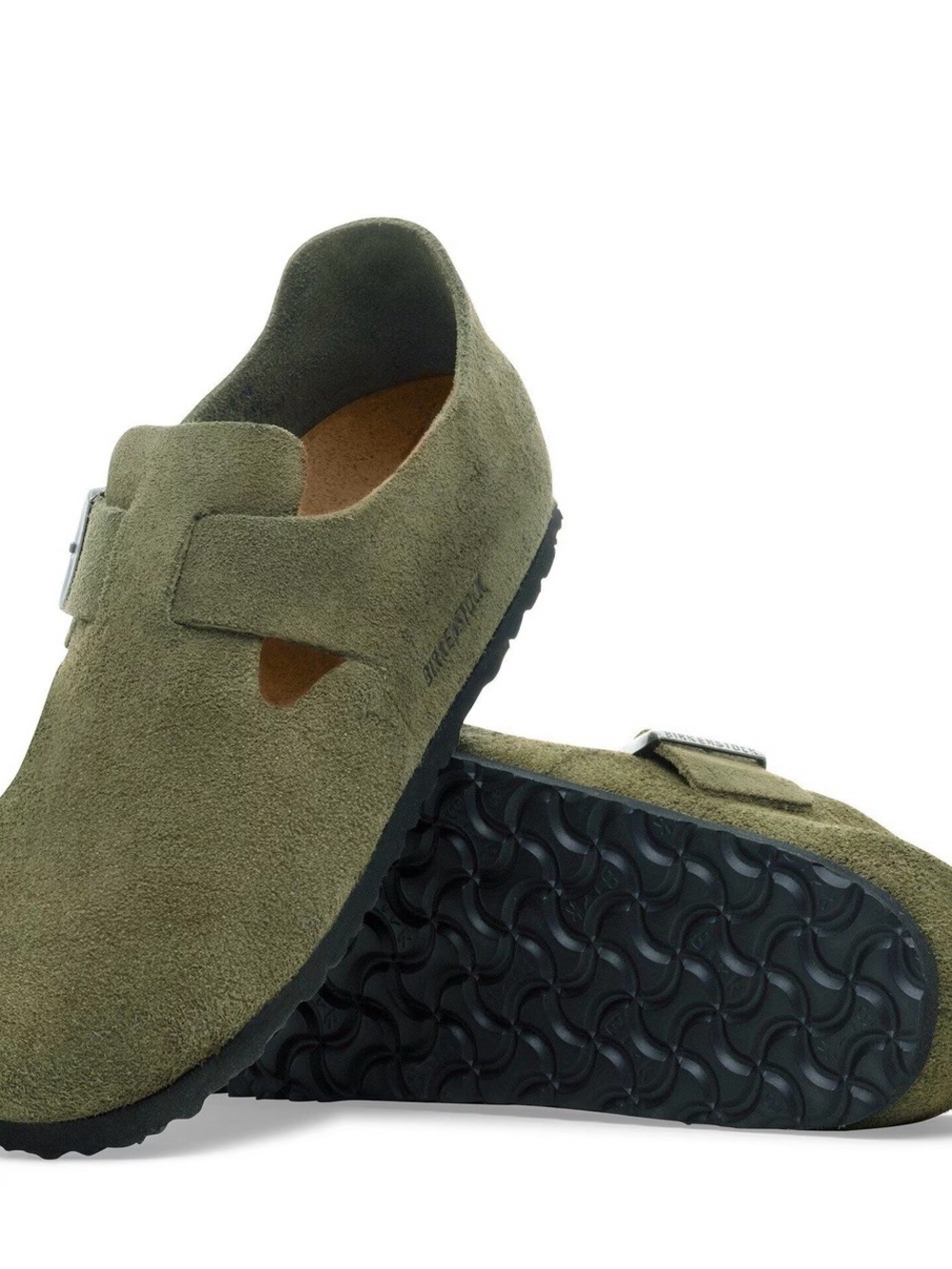 Olive Suede Women’s Slip-On Clog with Buckle Size 7/ EU38